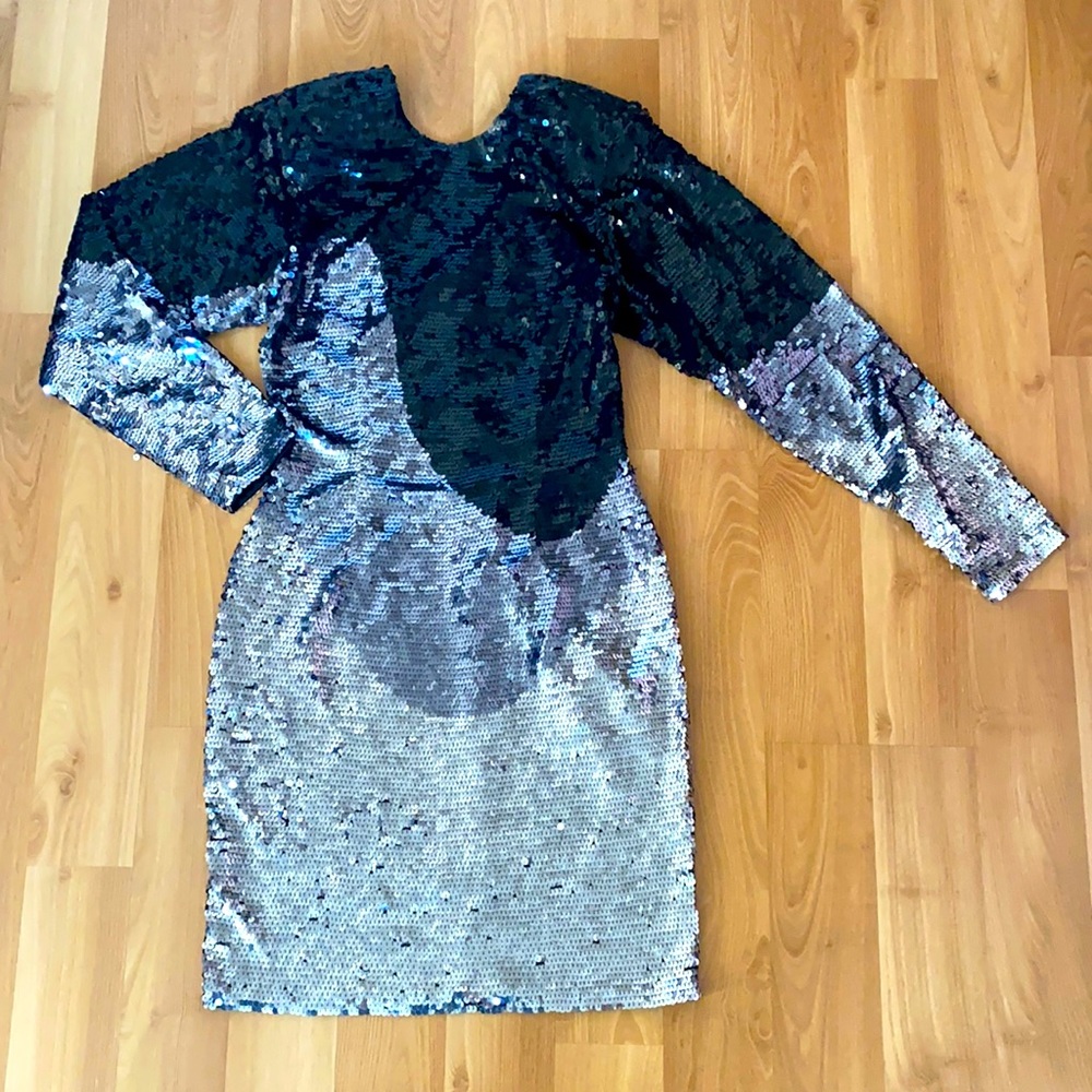 Vintage Oleg Cassini Black and Silver Sequin Dress